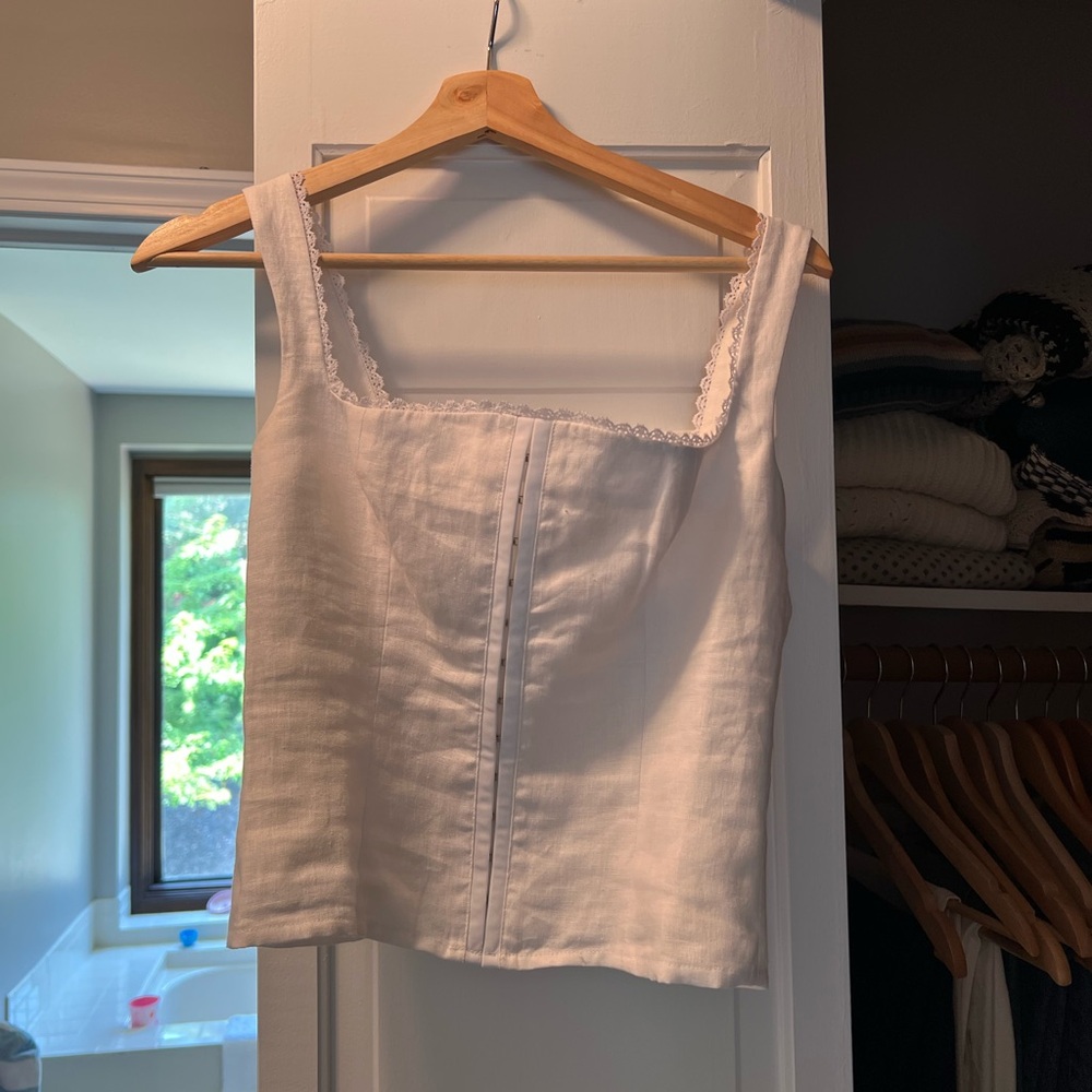Reformation White Lace-Trimmed Tank Top